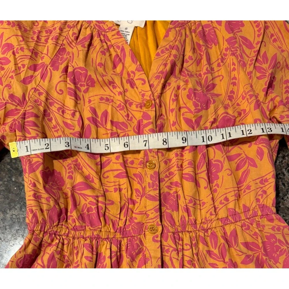 Jessica Simpson Orange Pink Floral‎ Cotton Mini Dress Elastic Waist Small Boho